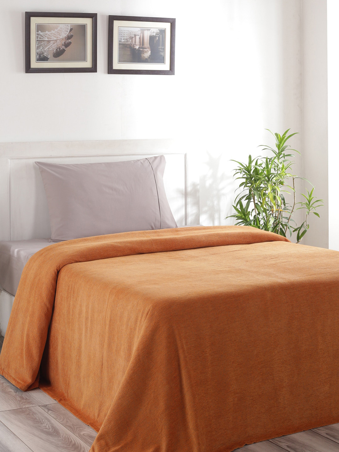 

MASPAR Orange Solid 310 GSM Single Bed Cover
