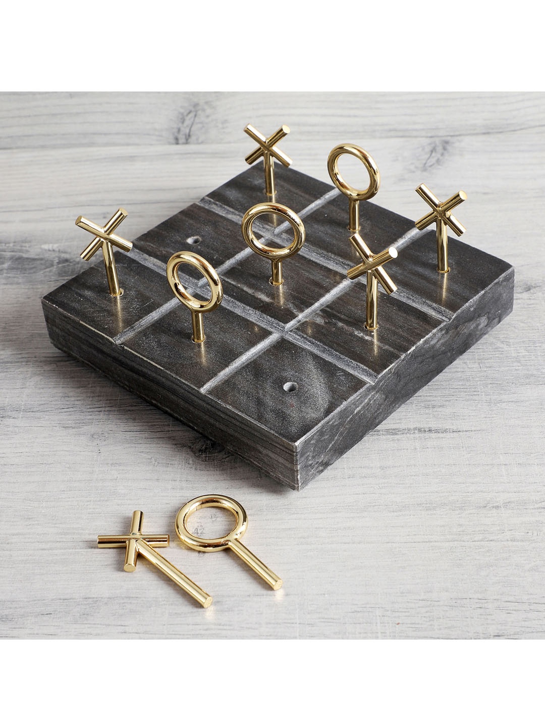 

NikkisPride Marble Brass Toc Tac Toe Board Game, Black