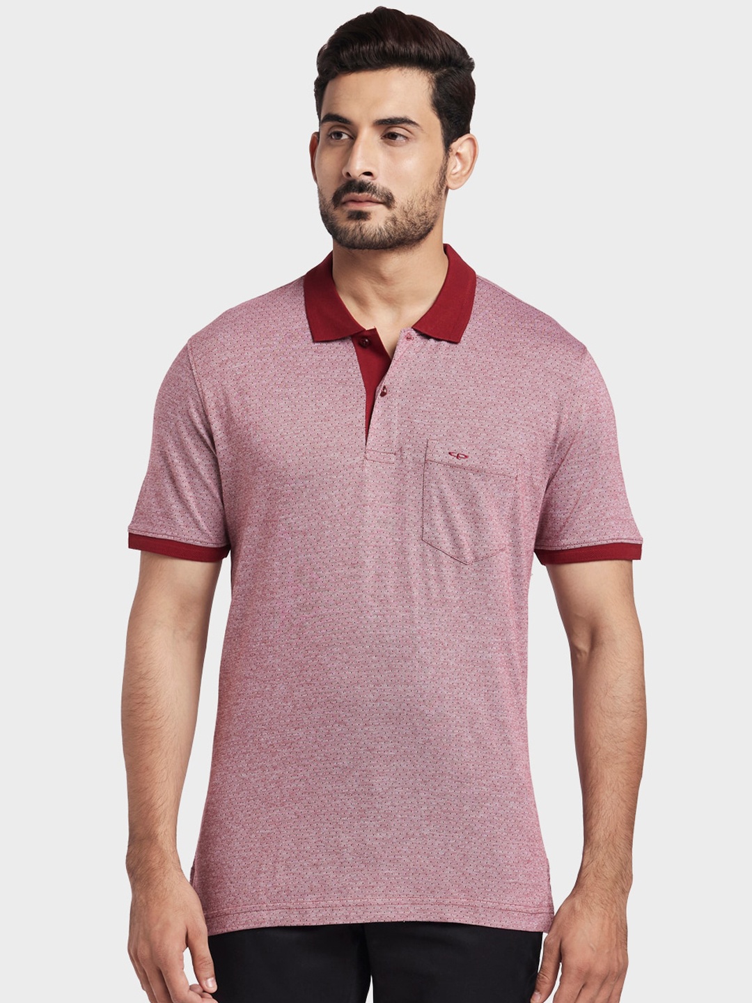 

ColorPlus Men Maroon & White Printed Polo Collar T-shirt
