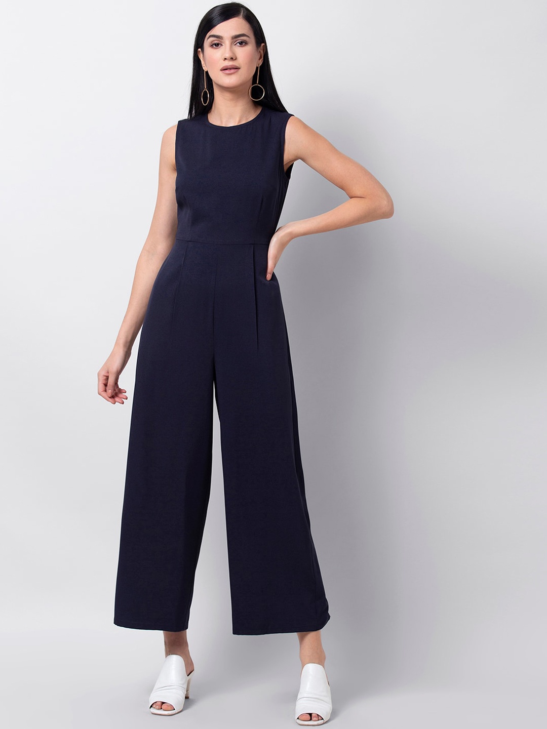 

FabAlley Women Navy Blue Solid Basic Jumpsuit