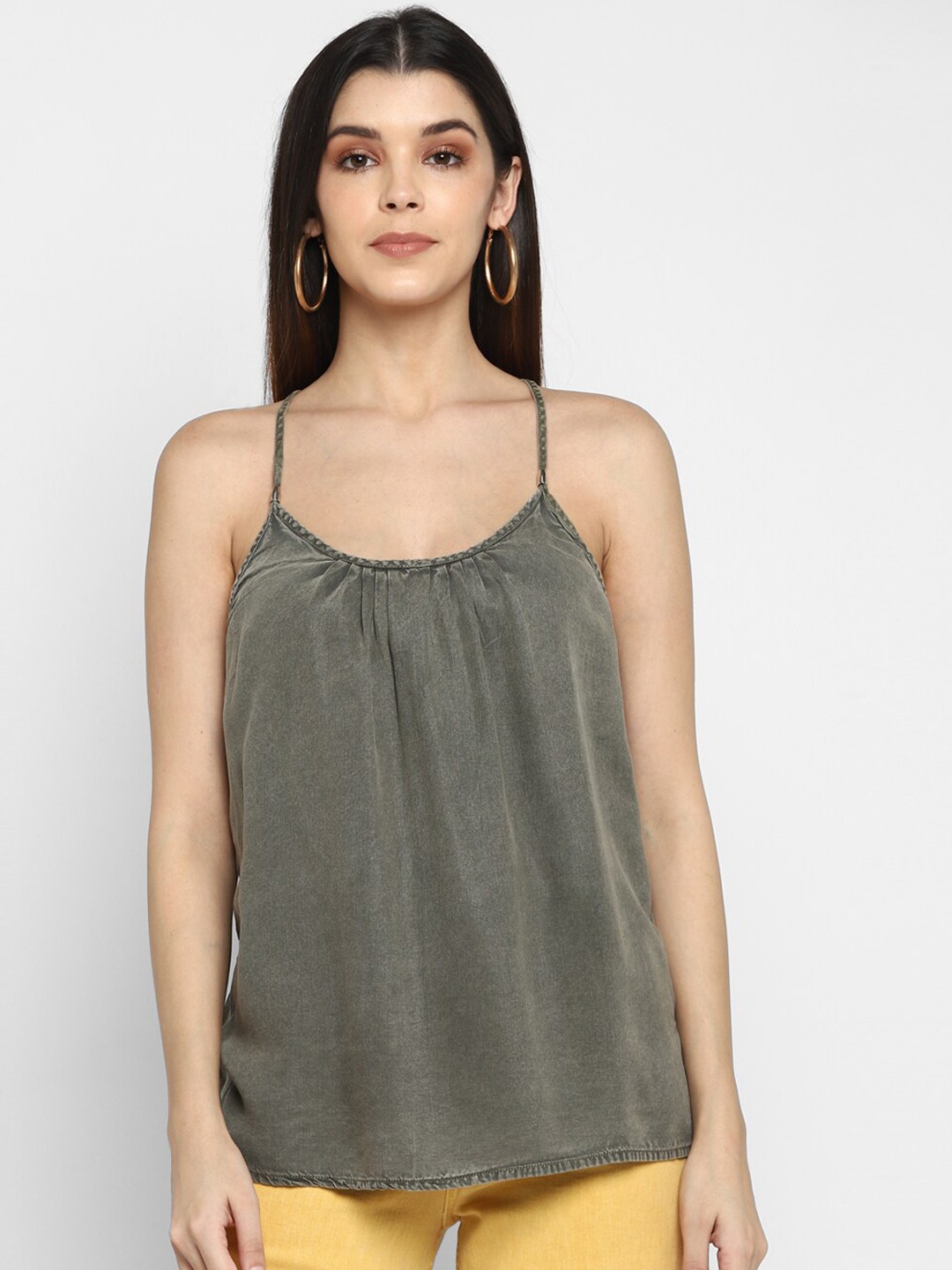 

Aditi Wasan Women Olive Green Solid A-Line Top