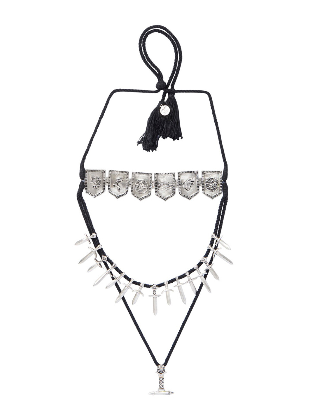 

Masaba Silver-Plated & Black GOT The Tale of Seven Kingdoms Layered Necklace