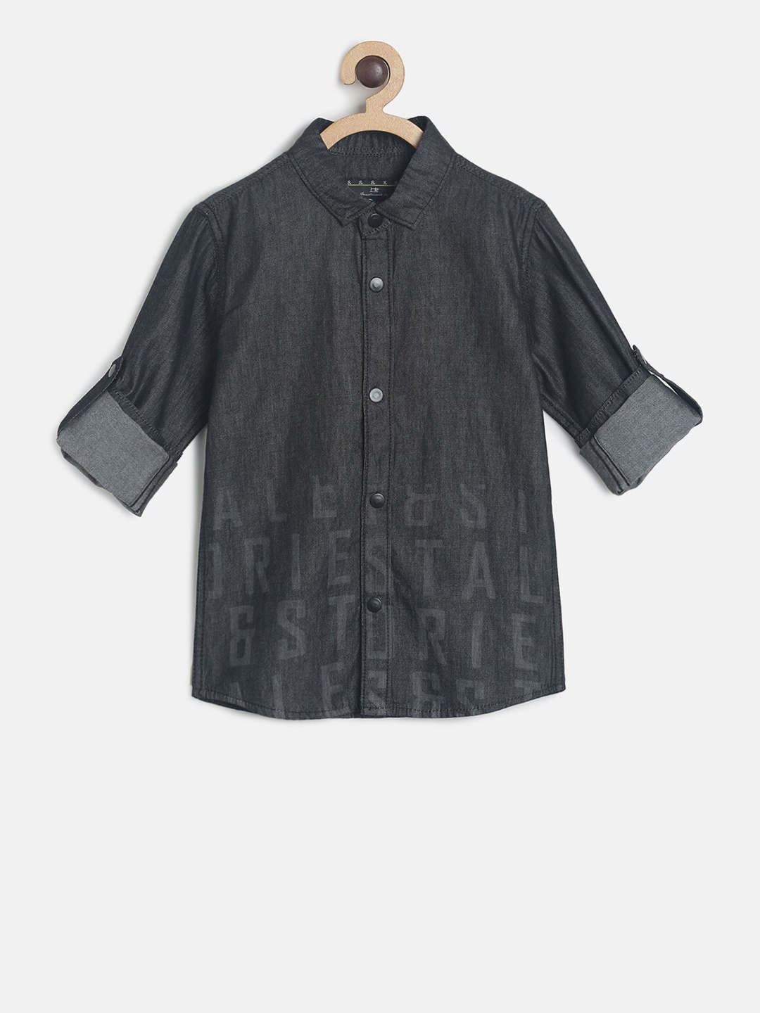 

TALES & STORIES Infant Boys Grey Slim Fit Printed Casual Shirt