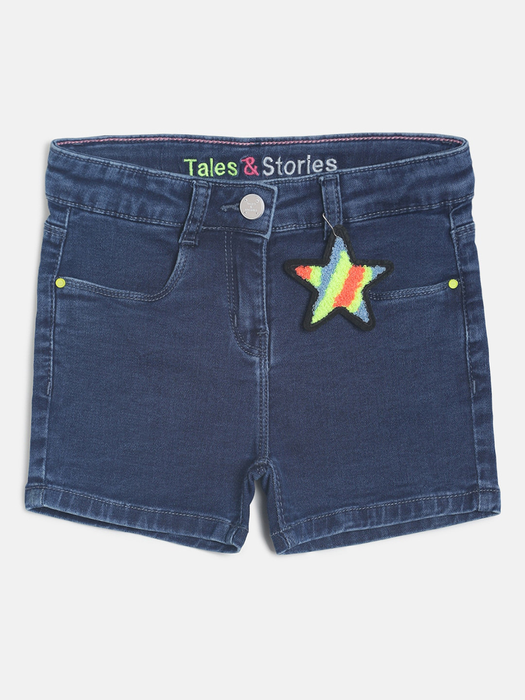 

TALES & STORIES Girls Blue Solid Regular Fit Denim Shorts
