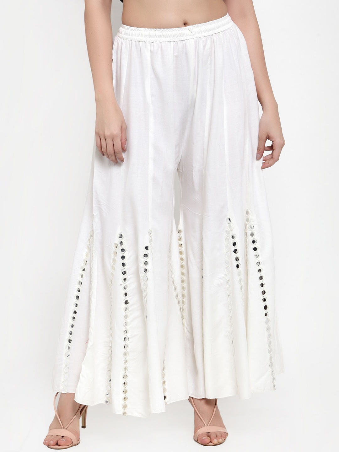 Miaz Lifestyle Women White Embellished Flared Palazzos