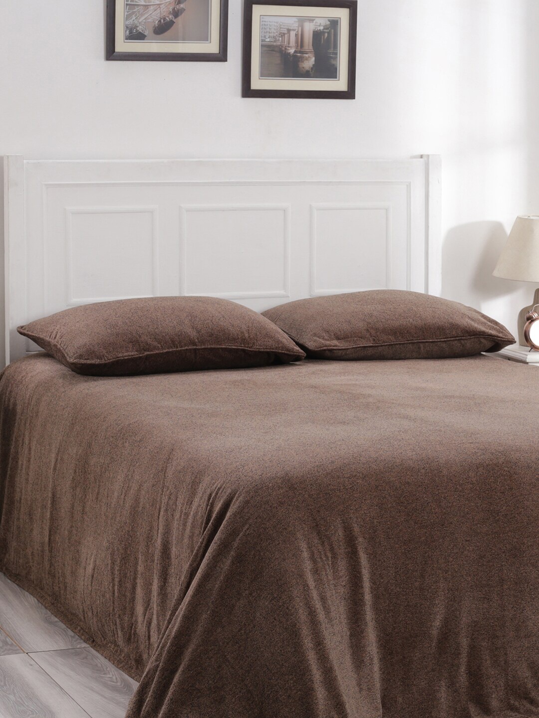 MASPAR Brown Solid Cotton 310 GSM Double Queen Bed Cover