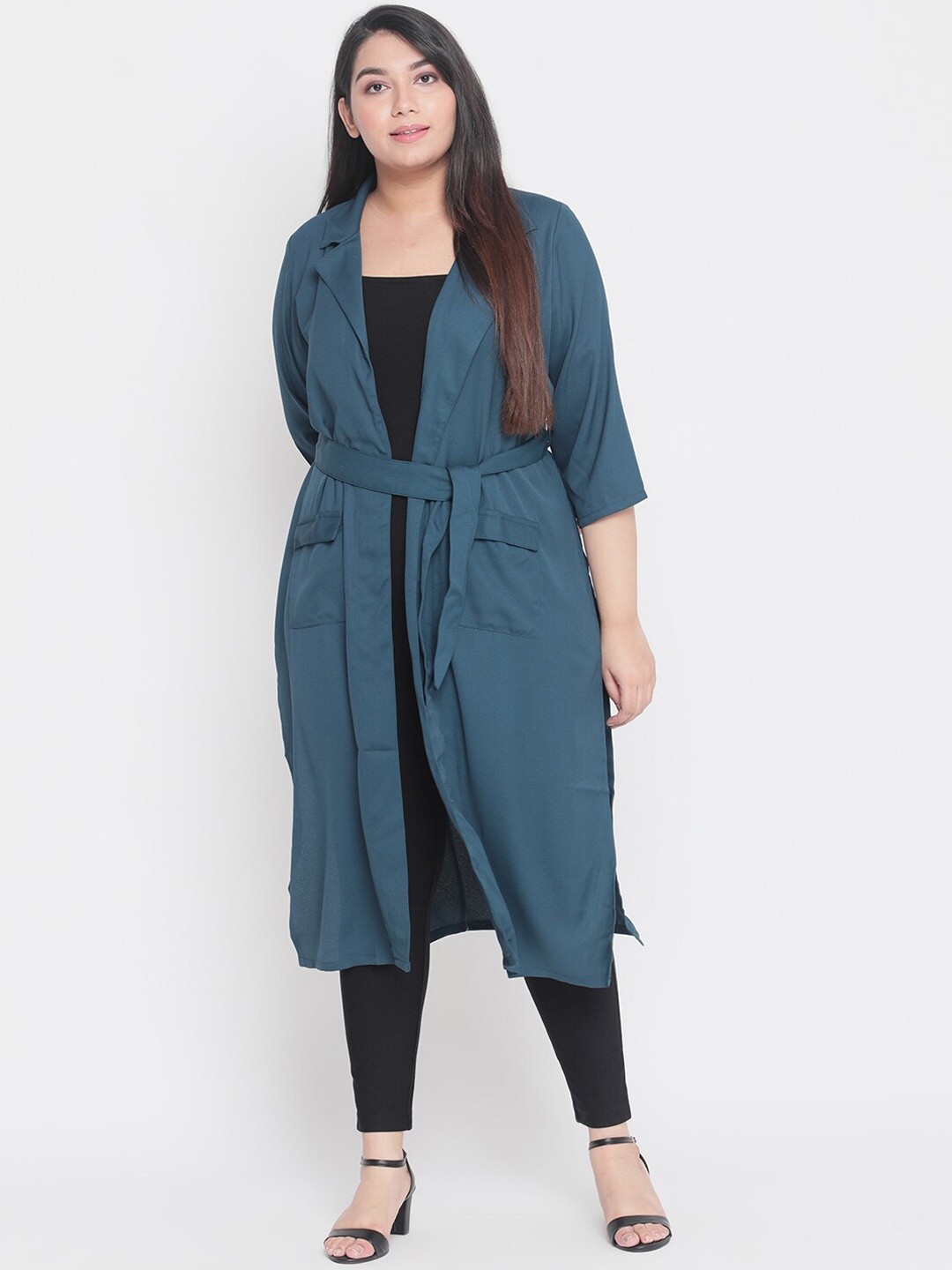 

Amydus Women Plus Size Teal Solid Tie-Up Shrug
