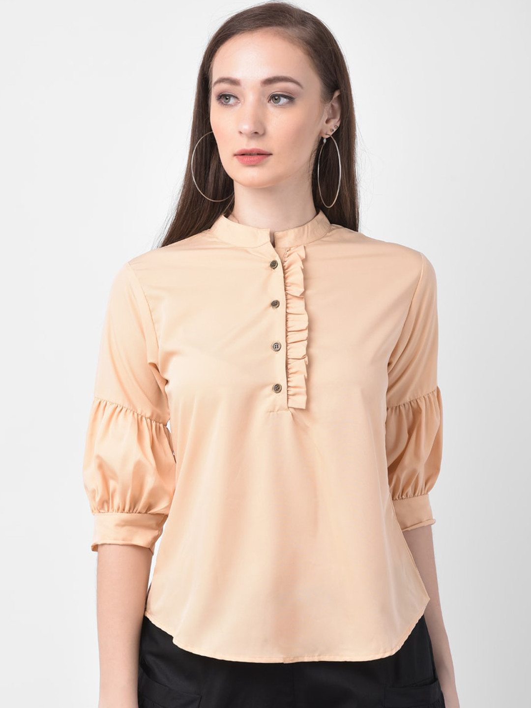 

GRACIT Women Beige Solid Shirt Style Top