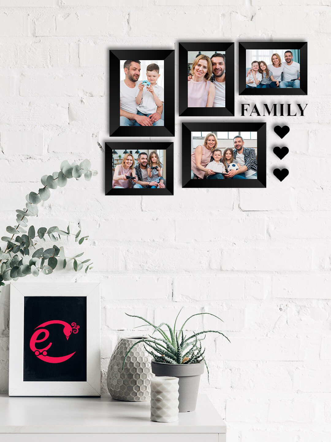 

eCraftIndia Set Of 5 Black Solid Memory Wall Collage Photo Frames