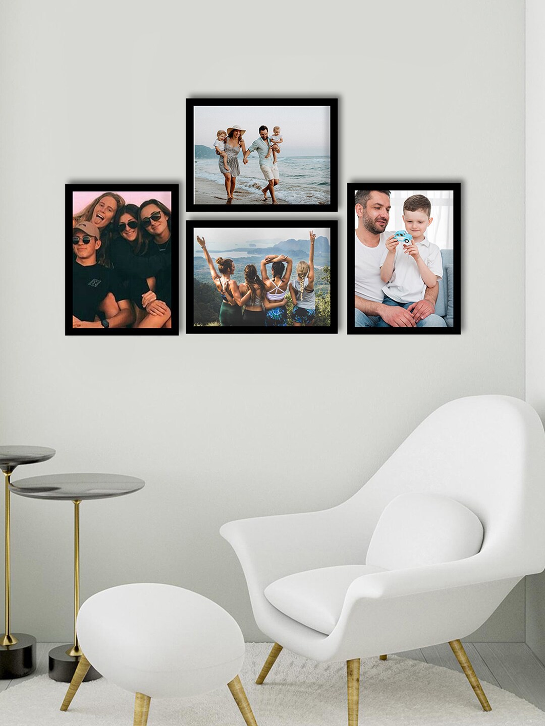 

eCraftIndia Set of 4 White Solid Memory Wall Collage Photo Frames, Black