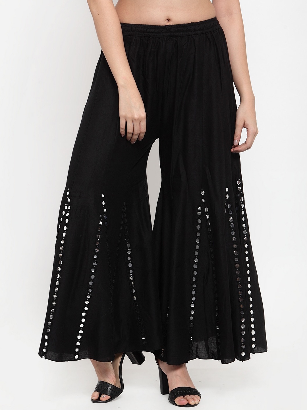 Miaz Lifestyle Women Black Printed Flared Palazzos