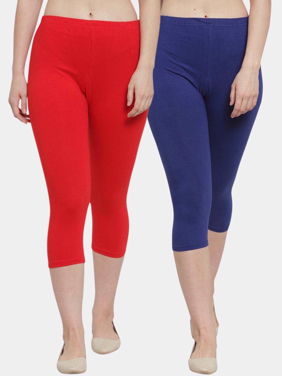 

GRACIT Women Pack Of 2 Solid Three-Fourth Length Leggings, Red