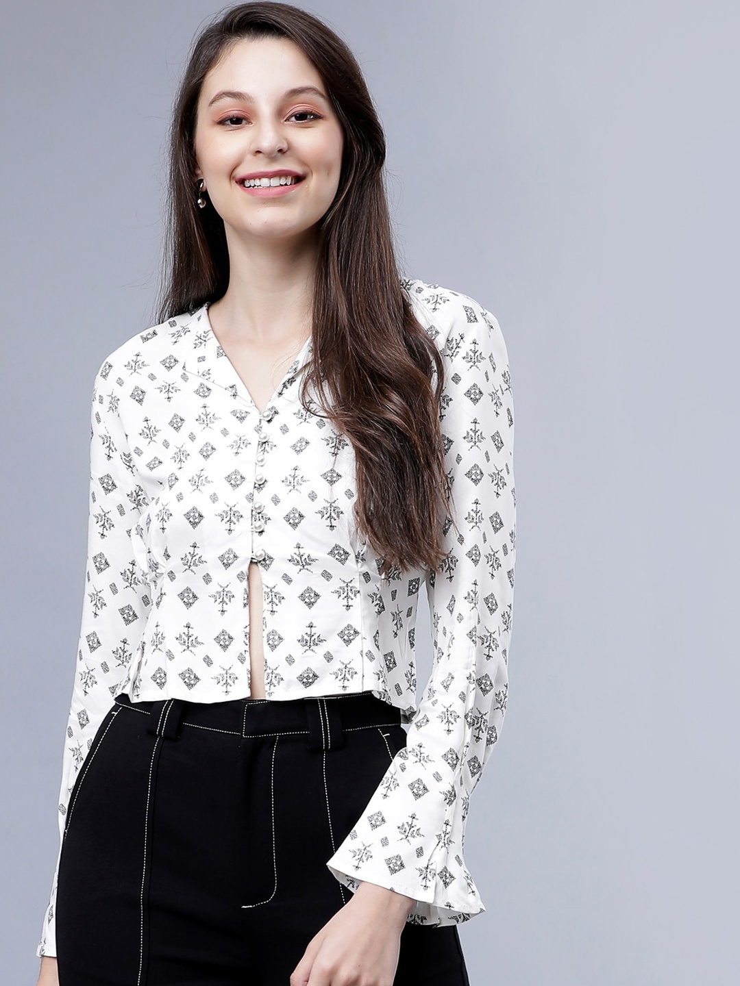 

Tokyo Talkies Women White Printed Shirt Style Top