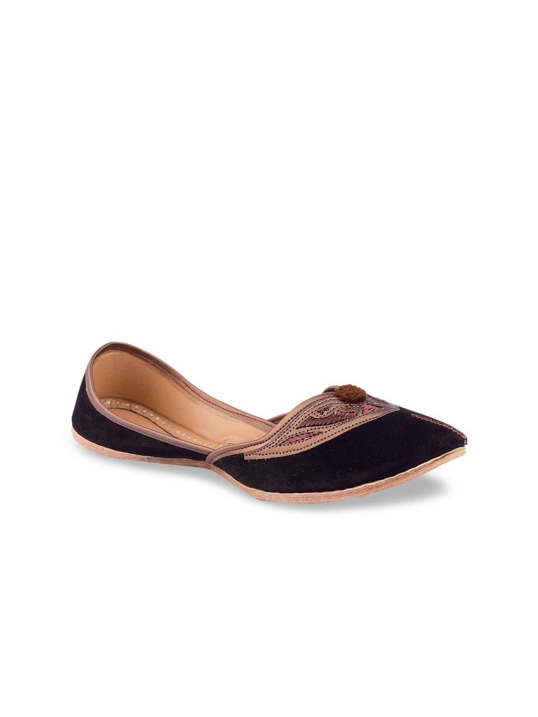 

DESI COLOUR Women Black Woven Design Velvet Mojaris