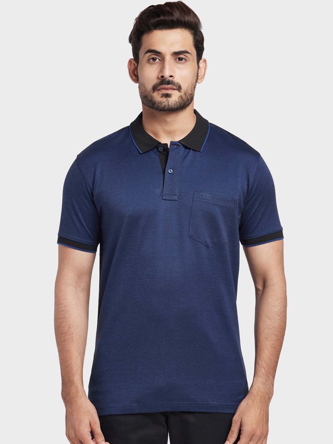 

ColorPlus Men Navy Blue Solid Polo Collar T-shirt