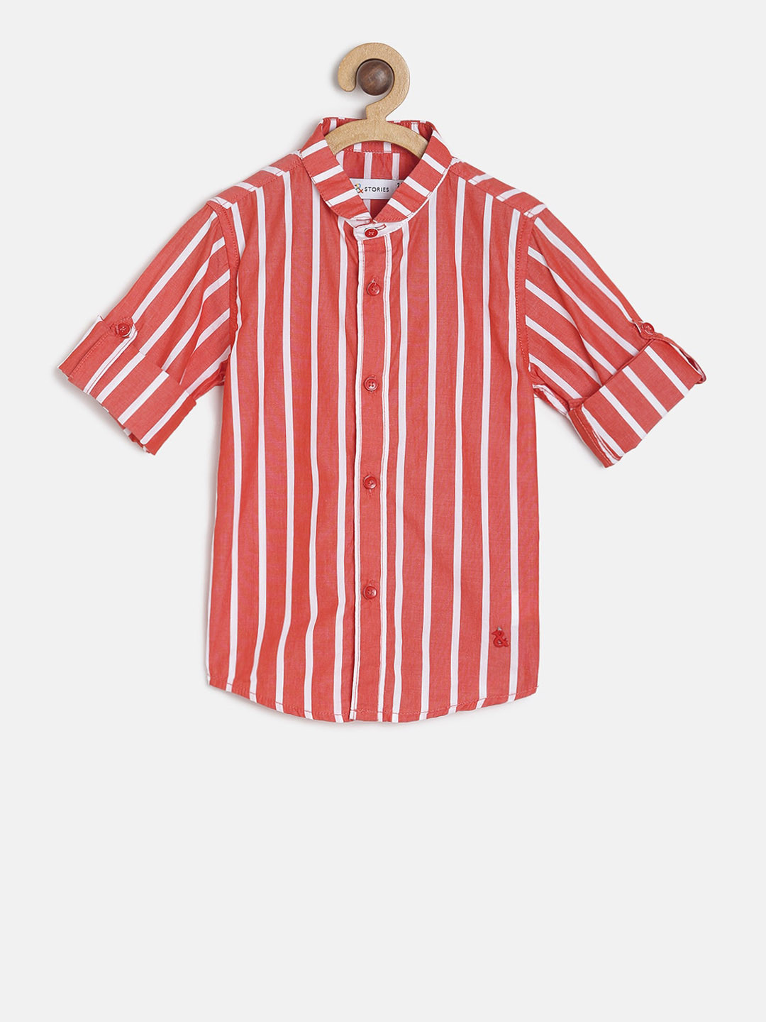 

TALES & STORIES Infant Boys Red & White Regular Fit Striped Casual Shirt