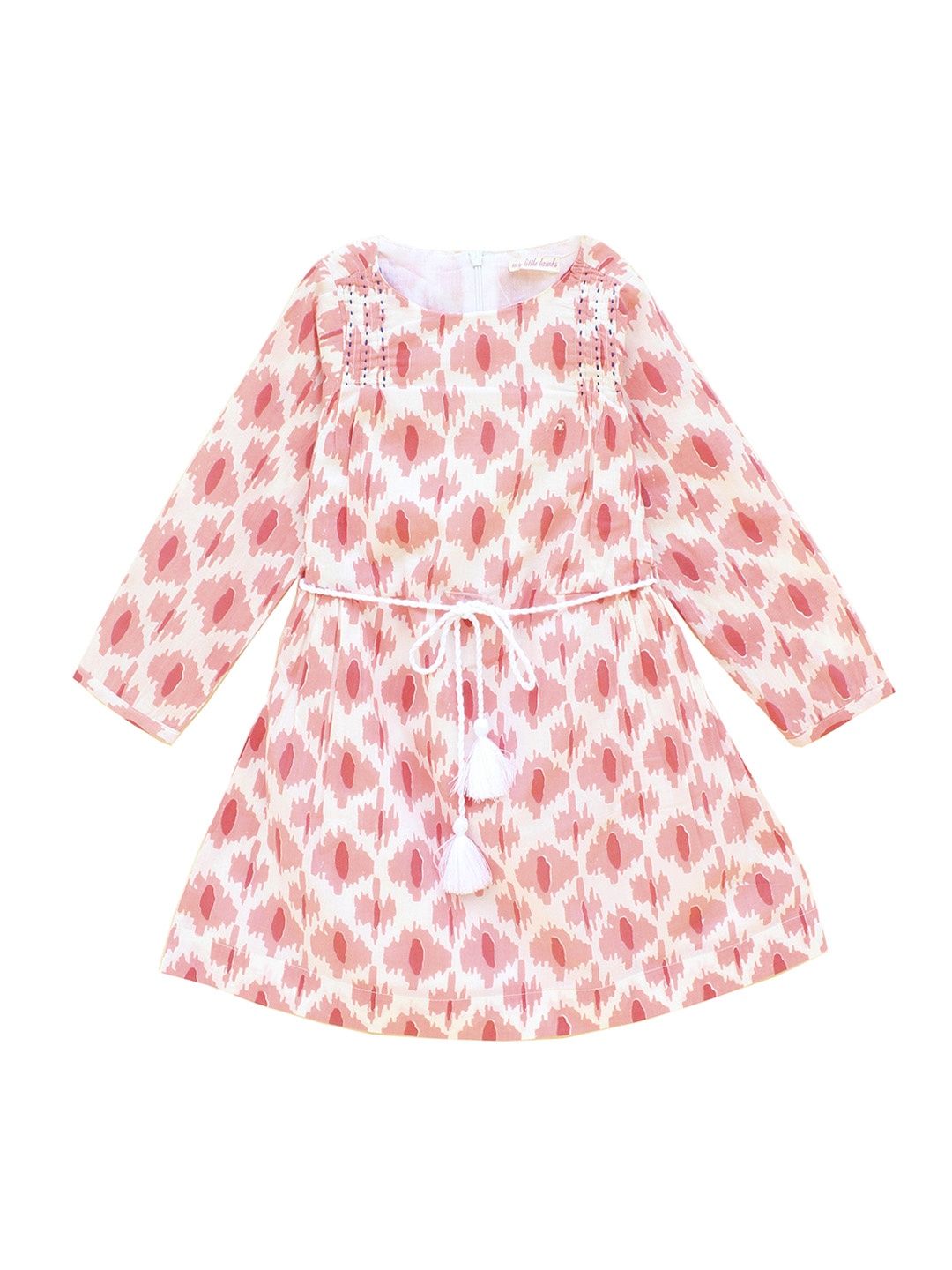 

My Little Lambs Girls White & Pink Printed A-Line Dress