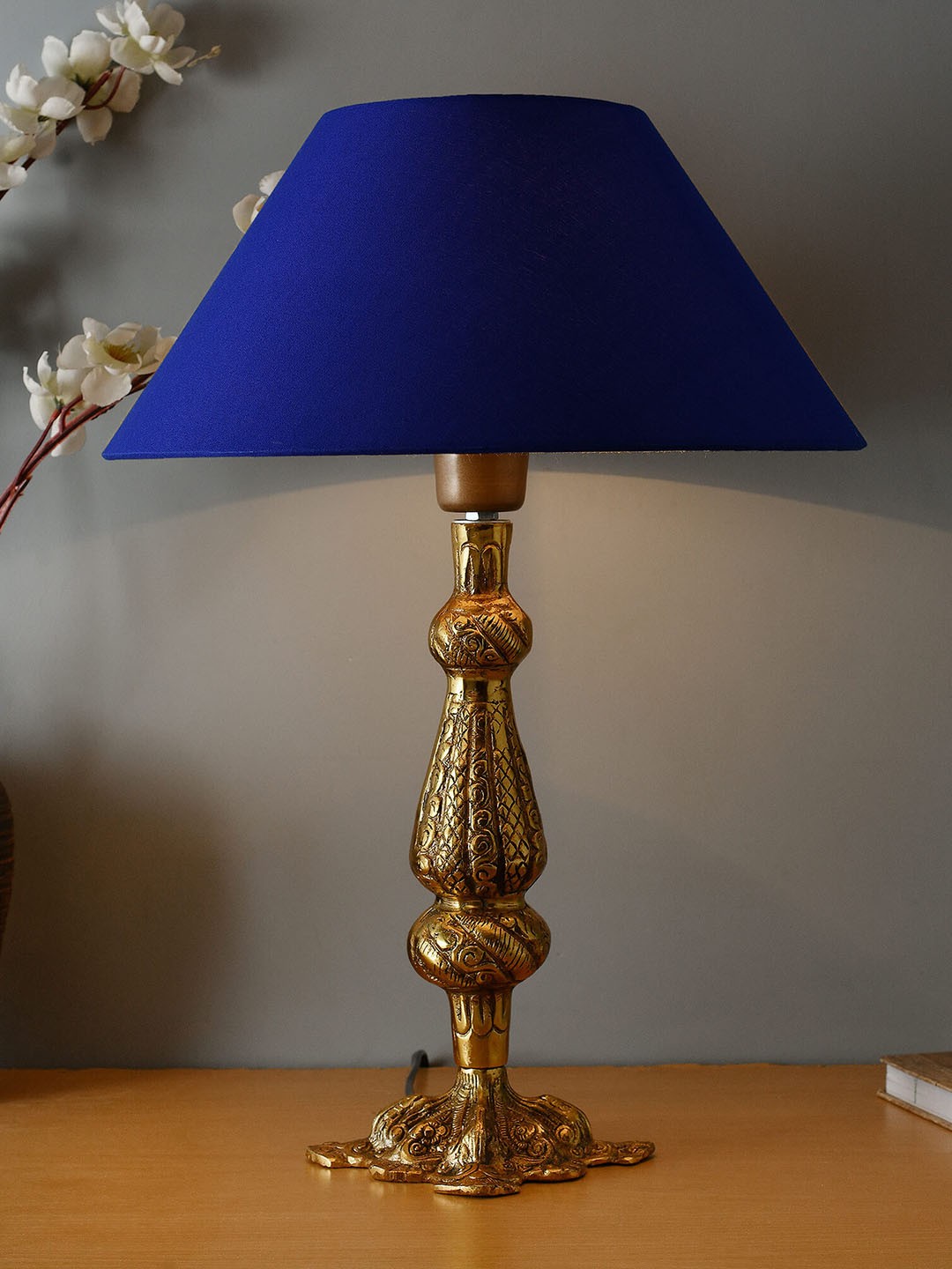 

Homesake Gold-Toned & Blue Solid Bedside Standard Lamp with Shade