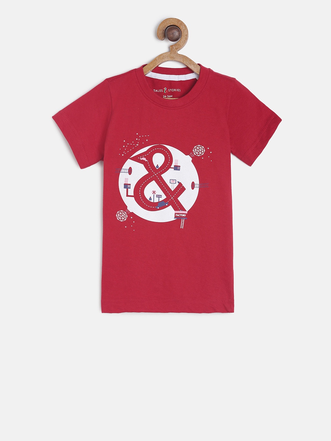 

TALES & STORIES Infant Boys Red & White Printed Round Neck T-shirt