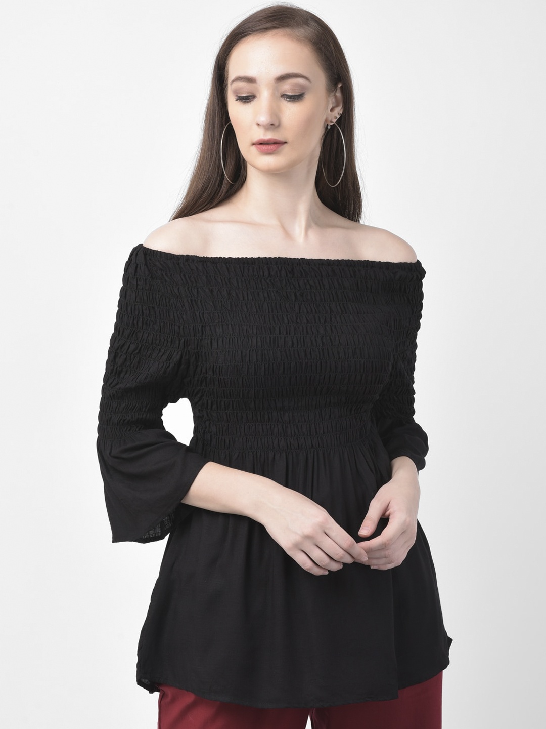 

GRACIT Women Black Solid Bardot Top