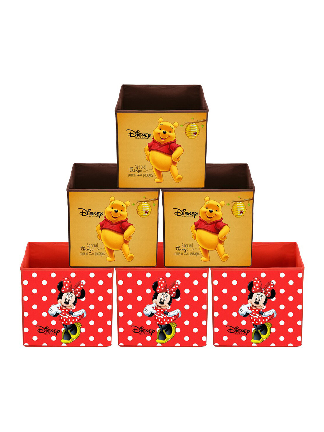 

Kuber Industries Set Of 6 Red & Yellow Disney Winnie-The-Pooh & Minnie Printed Non-Woven Foldable Sustainable Storage Boxes
