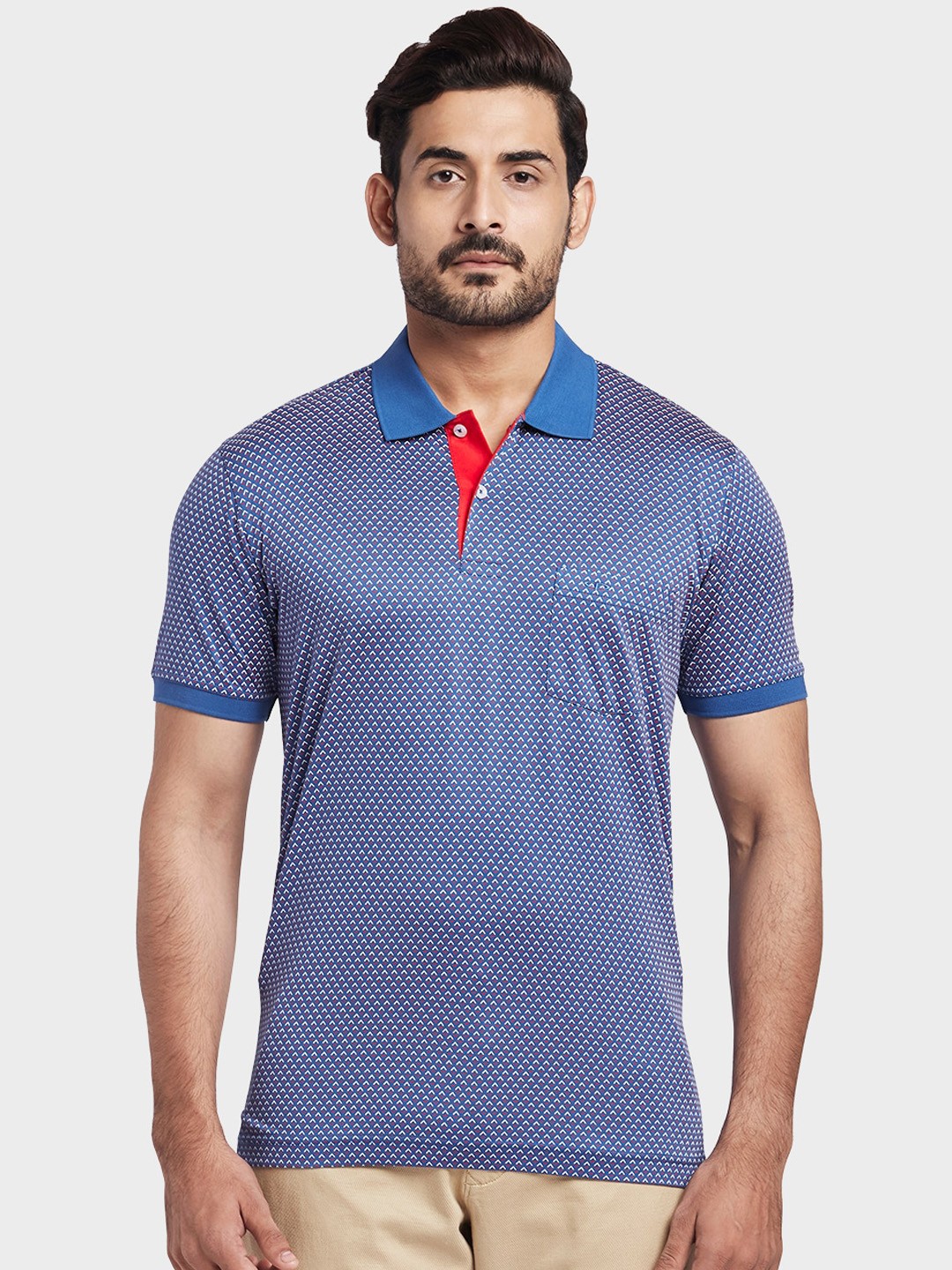 

ColorPlus Men Blue & White Printed Polo Collar T-shirt