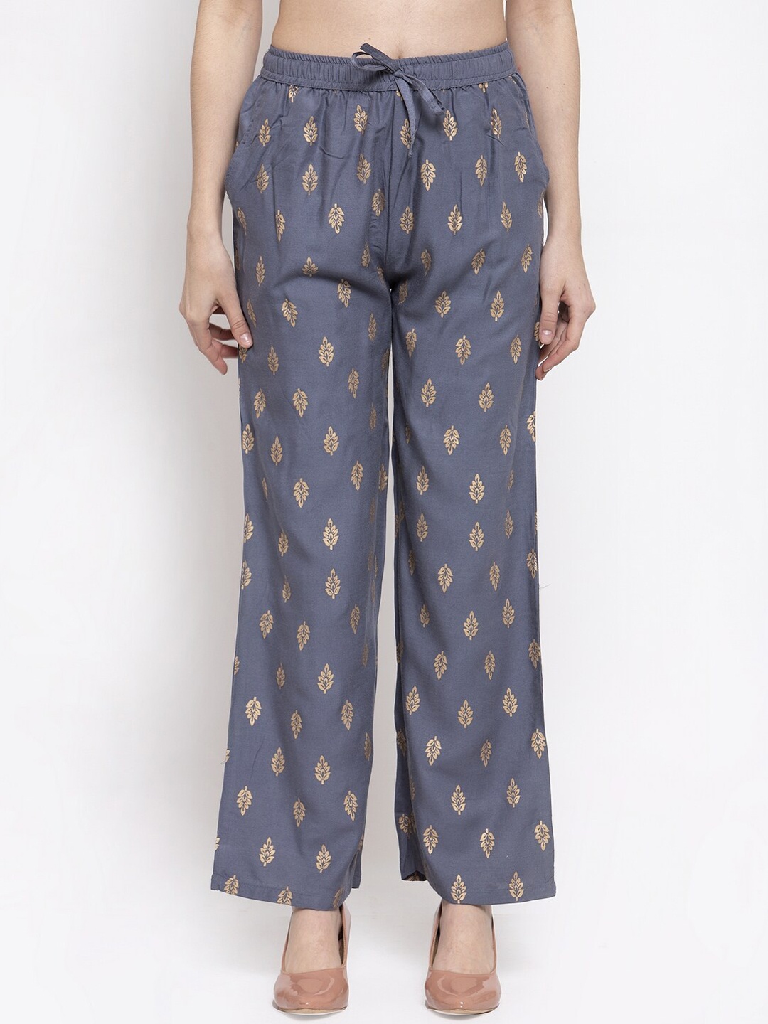 Miaz Lifestyle Women Grey Printed Straight Palazzos