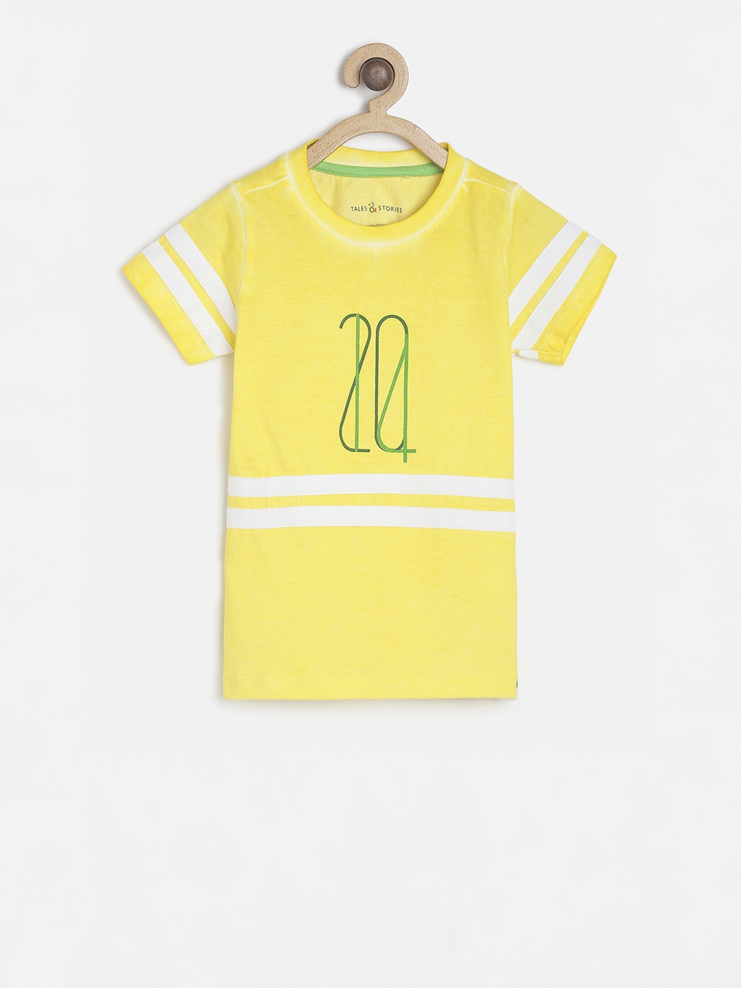 

TALES & STORIES Boys Yellow Striped Round Neck T-shirt