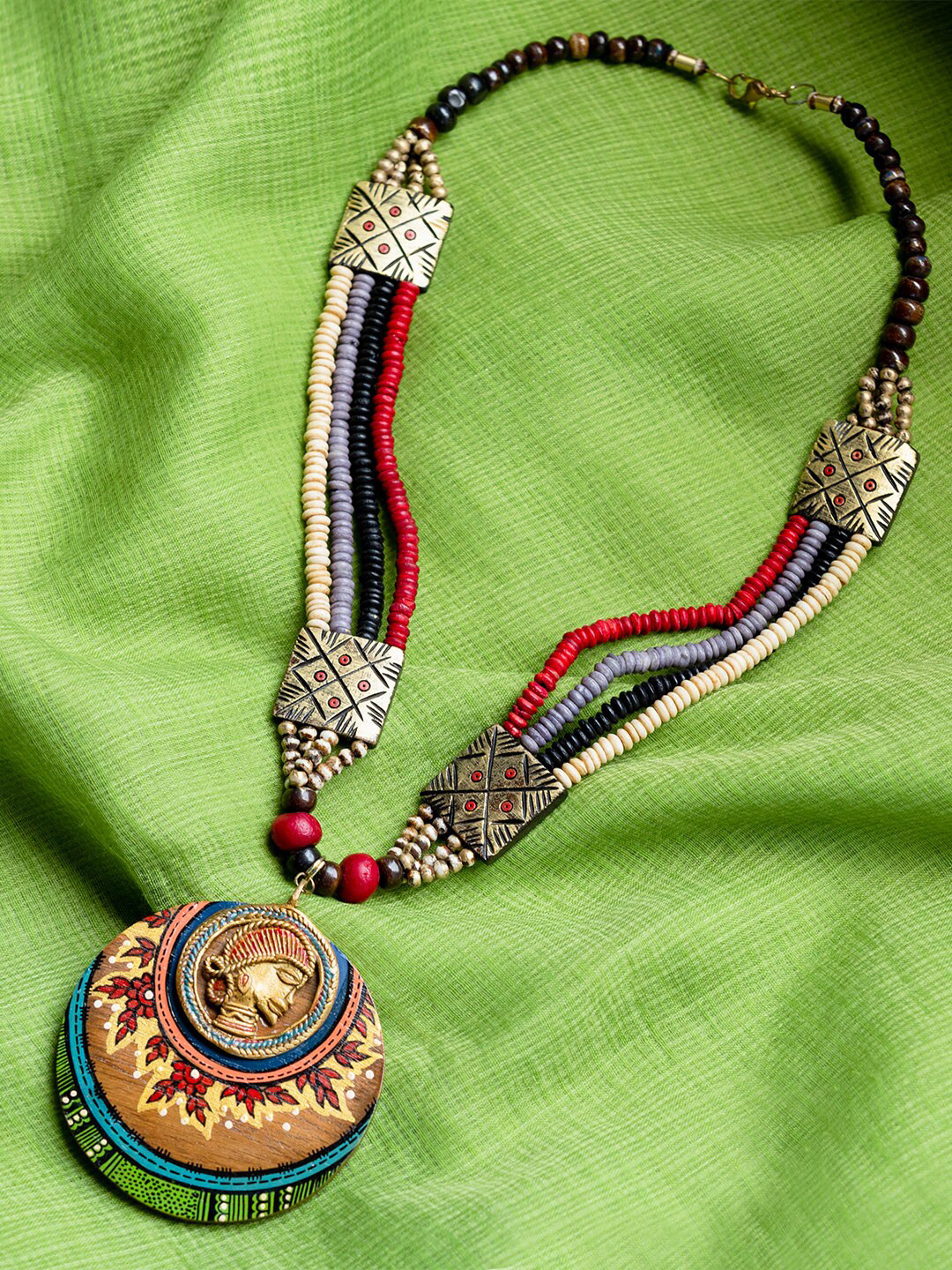 

ExclusiveLane Multicoloured Tribal Dhokra Lady Art Handmade Bohemian Brass Necklace, Multi