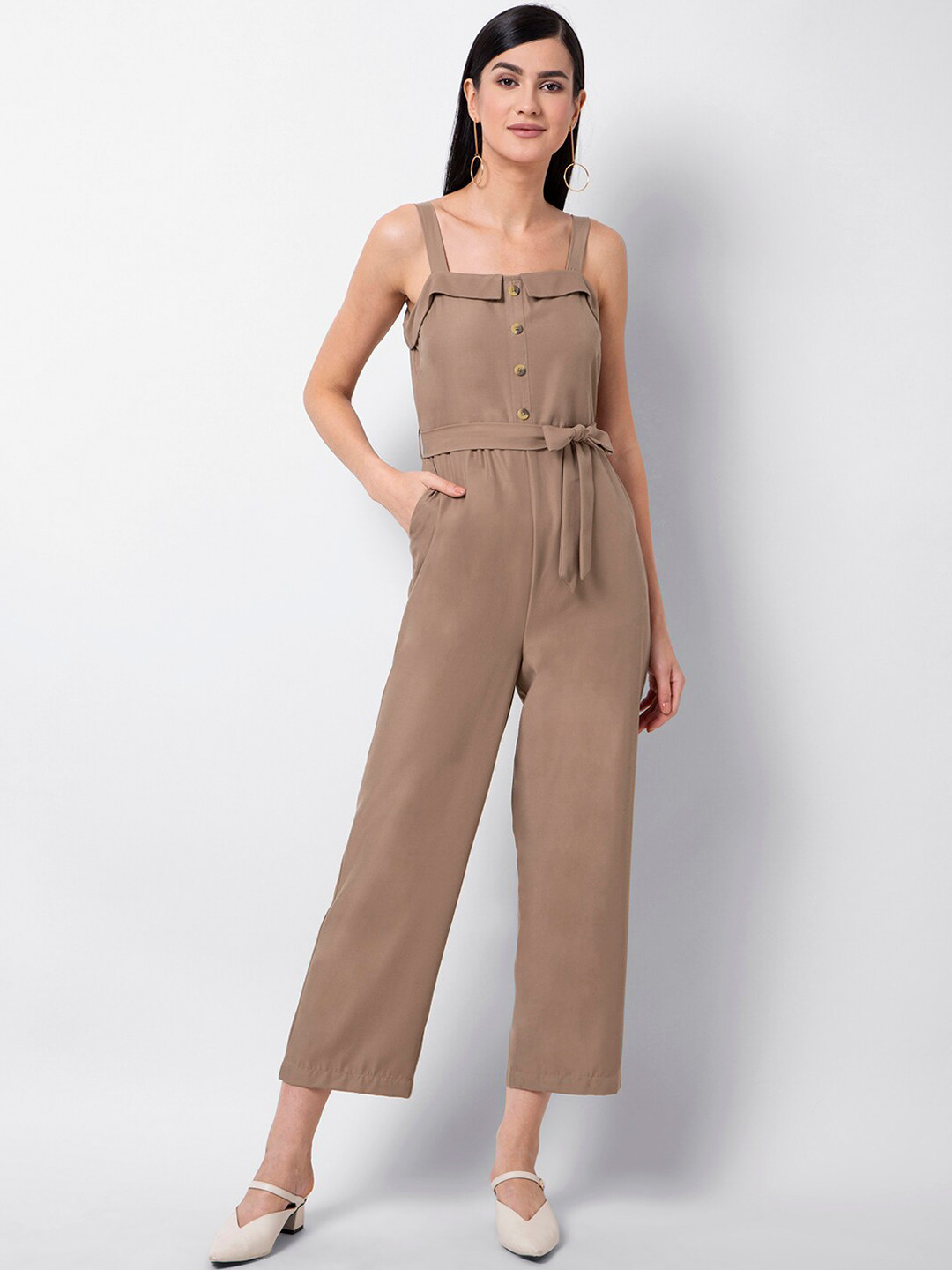 

FabAlley Women Beige Solid Capri Jumpsuit