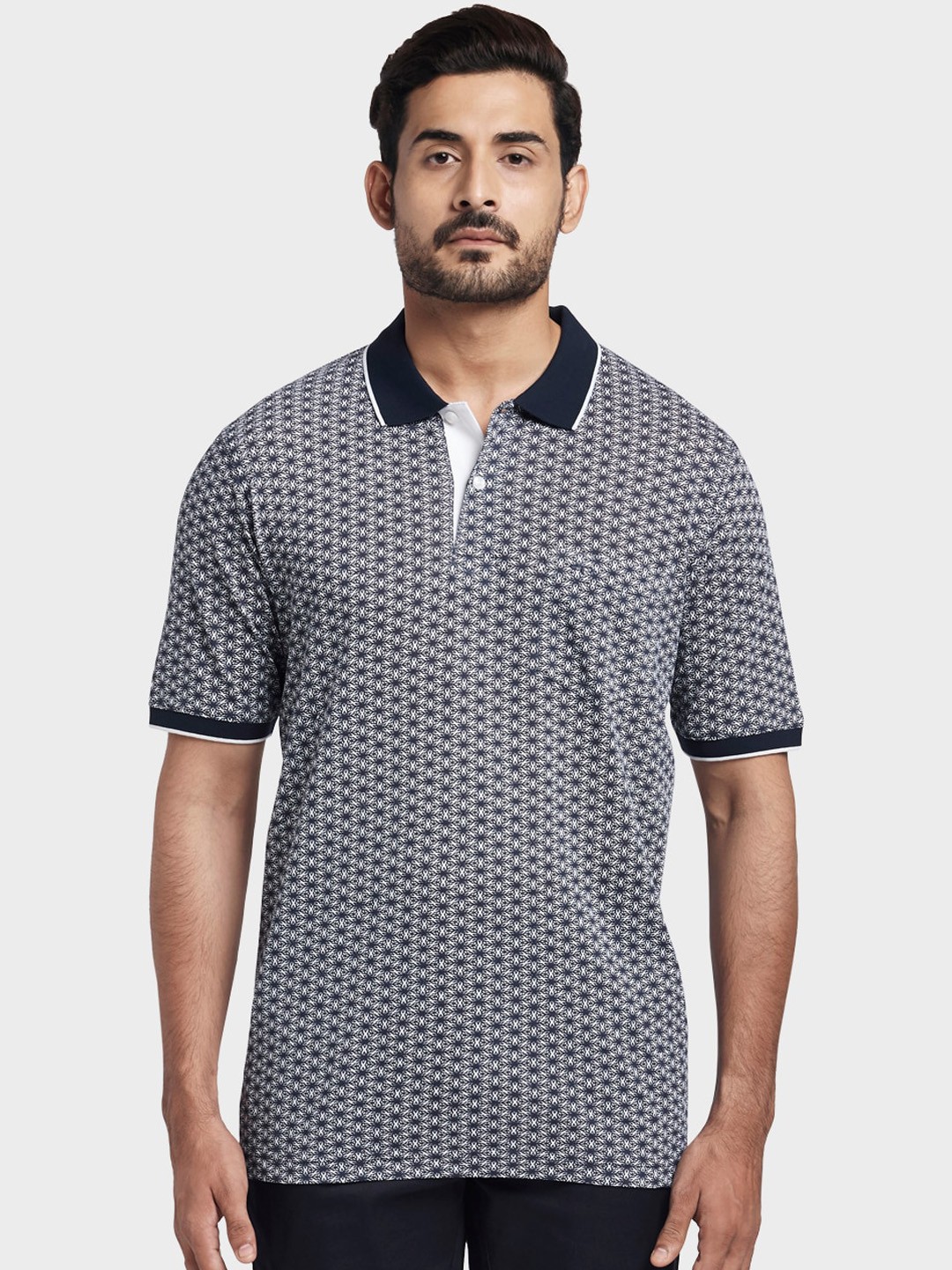 

ColorPlus Men Navy Blue & White Printed Polo Collar T-shirt