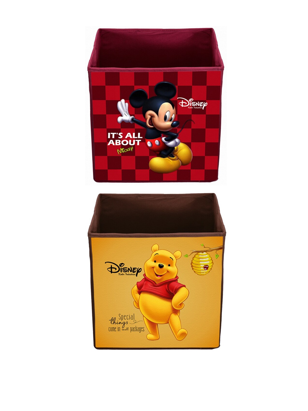 

Kuber Industries Set Of 2 Disney Winnie-The-Pooh & Mickey Printed Foldable Storage Boxes, Maroon