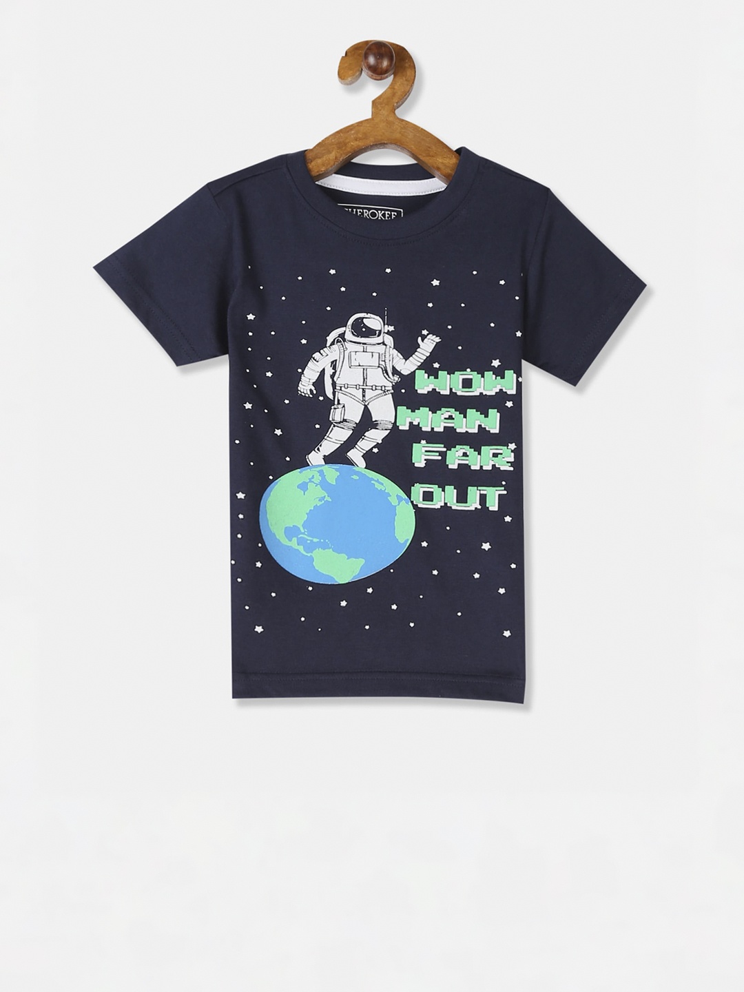 

Cherokee Boys Navy Blue Green Printed Round Neck Pure Cotton T-shirt