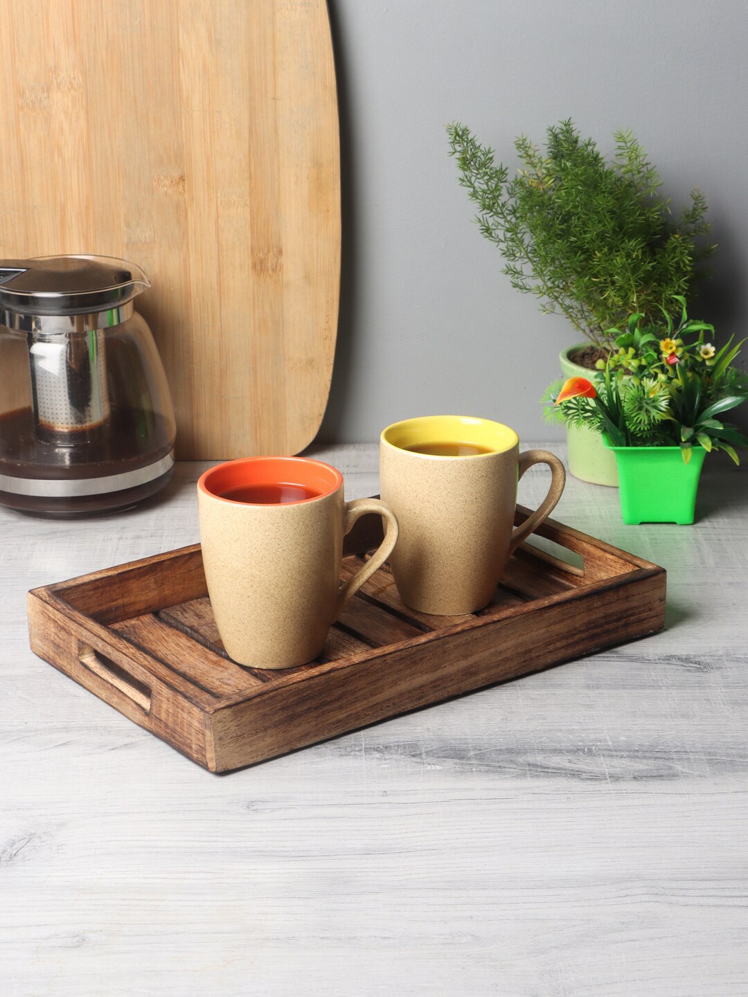 

CDI 6 Pieces Solid Ceramic Cups & Tray, Beige
