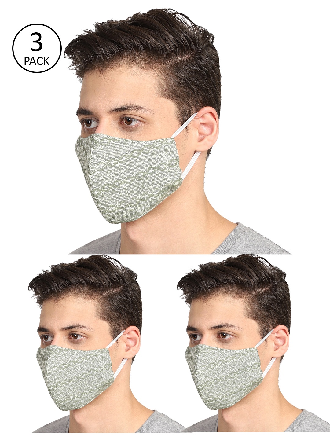 Anekaant Unisex 3 Pcs 3-Ply Reusable Fabric Masks, Green