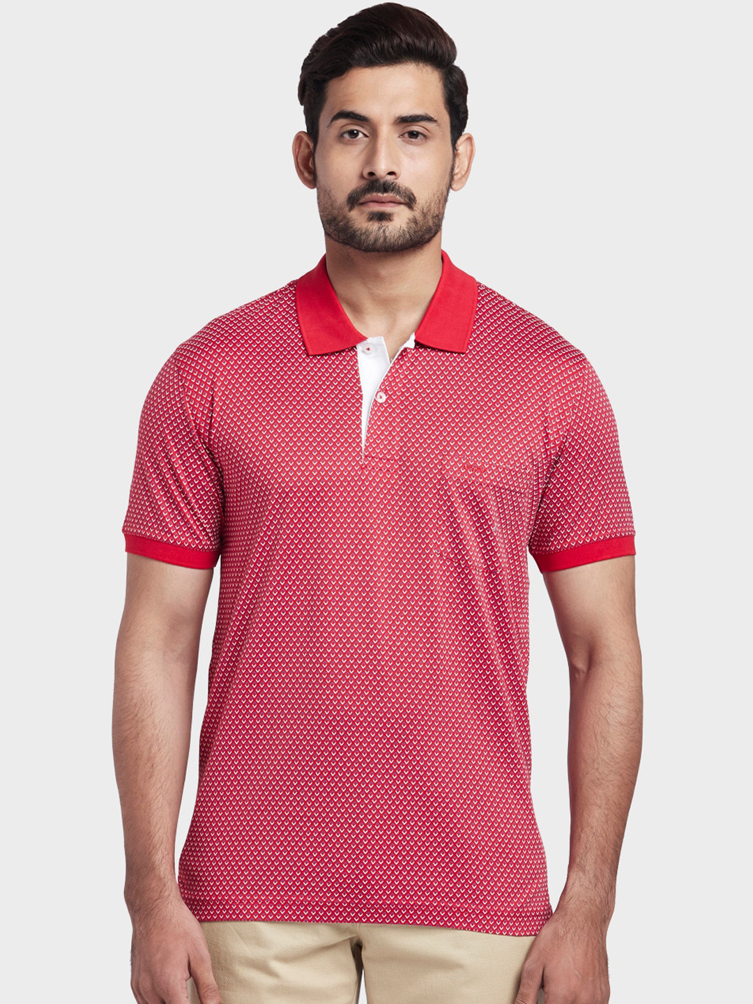 

ColorPlus Men Red & White Printed Polo Collar T-shirt