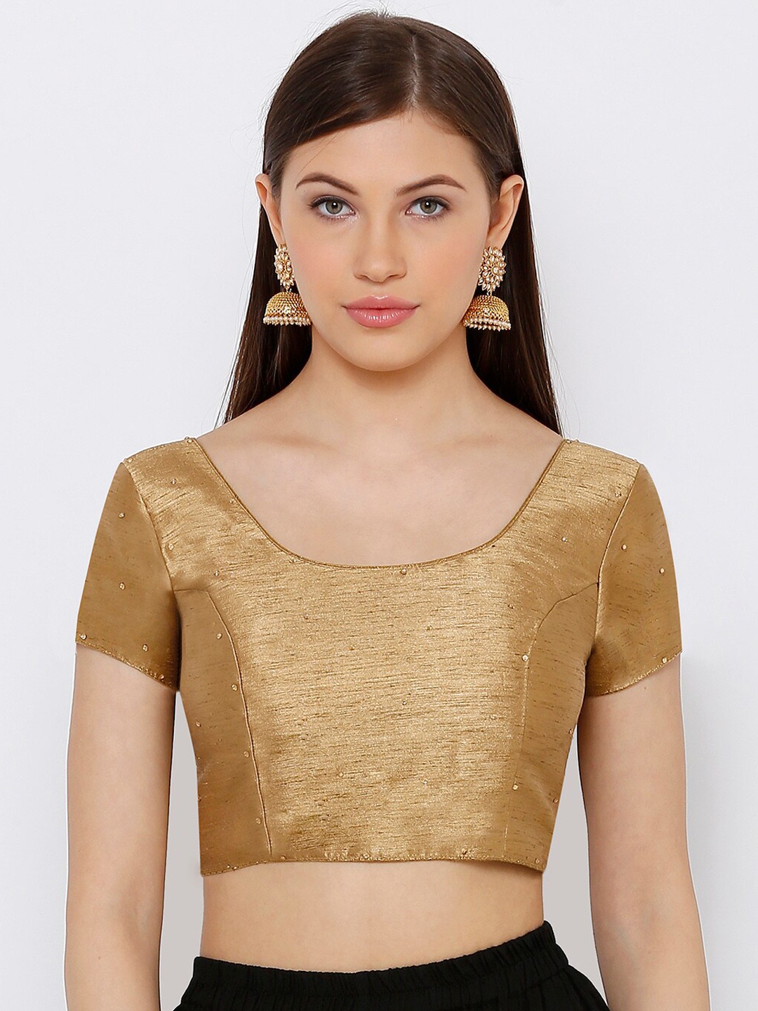 

SALWAR STUDIO Women Copper-Toned Embellished Readymade Saree Blouse