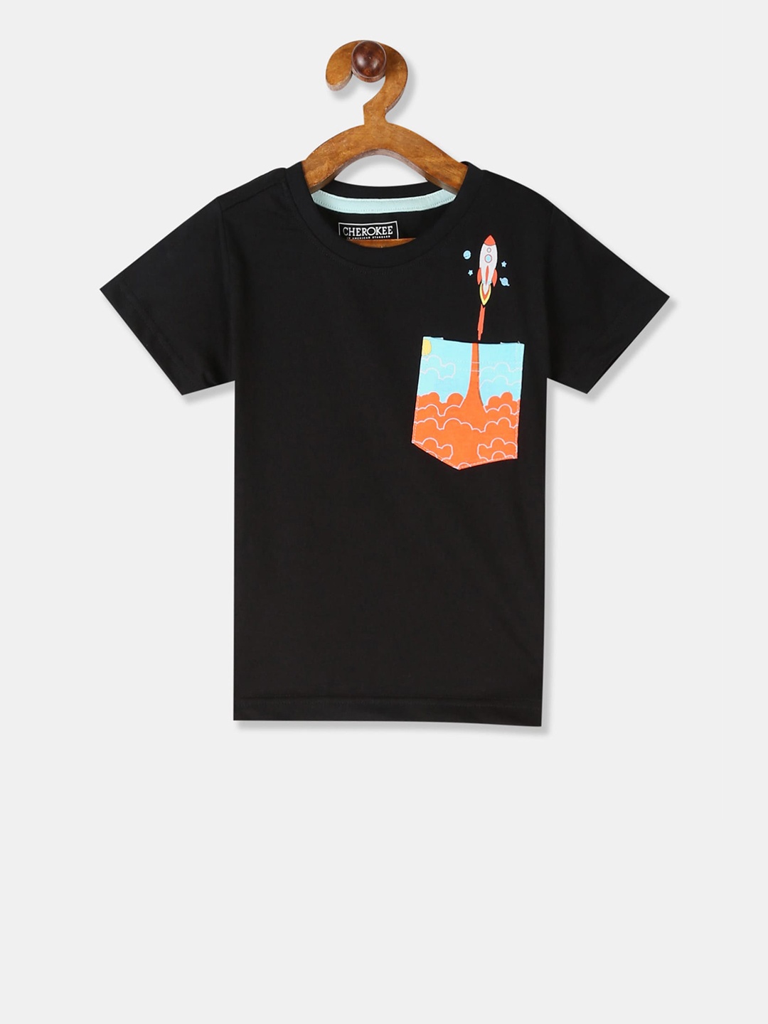 

Cherokee Boys Black Solid Round Neck Pure Cotton T-shirt