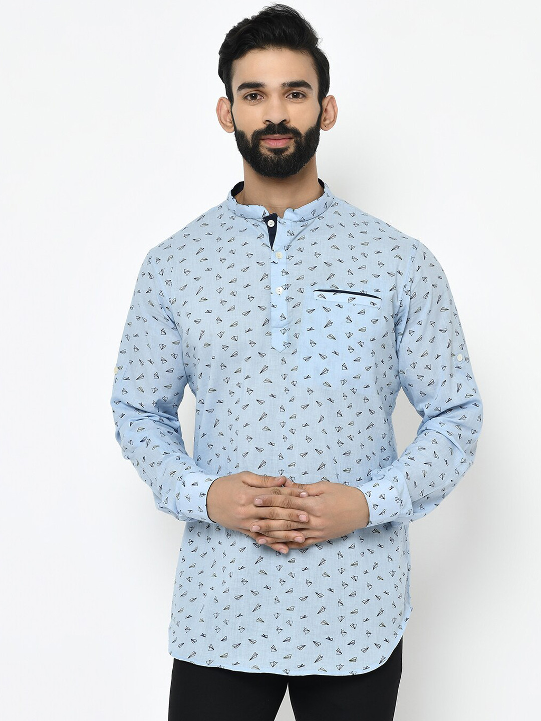 

KISAH Men Woven Design Pathani Short Kurta, Blue