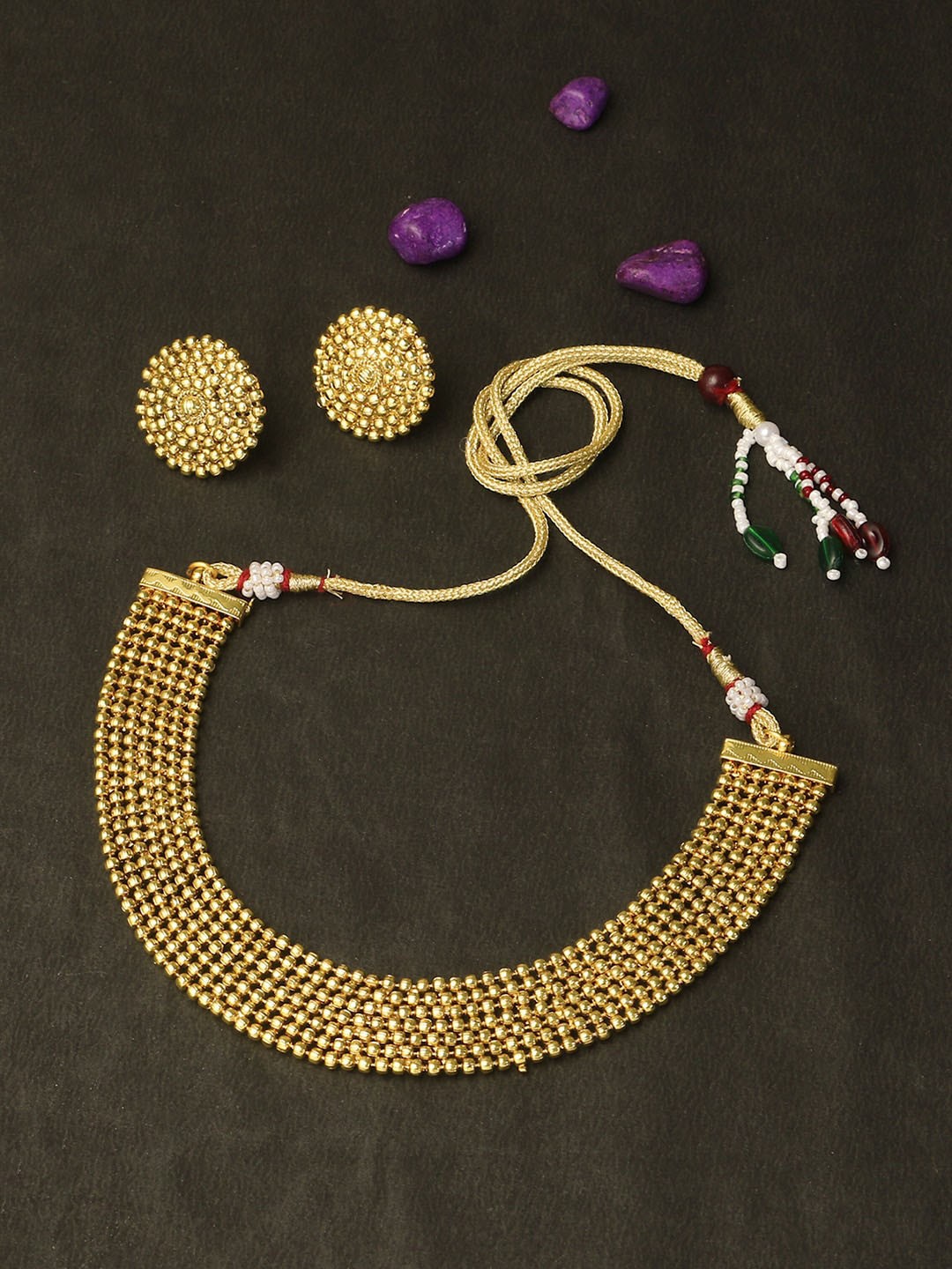 

Adwitiya Collection 24 CT Gold-Plated Handcarfted Jewellery Set