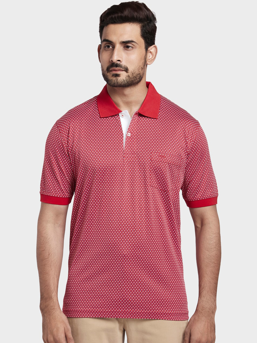 

ColorPlus Men Red & White Printed Polo Collar T-shirt