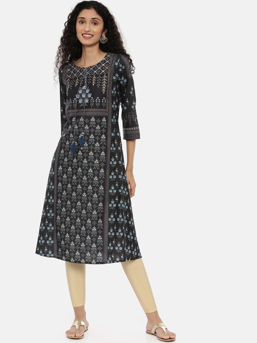 

Neerus Women Black Printed A-Line Kurta