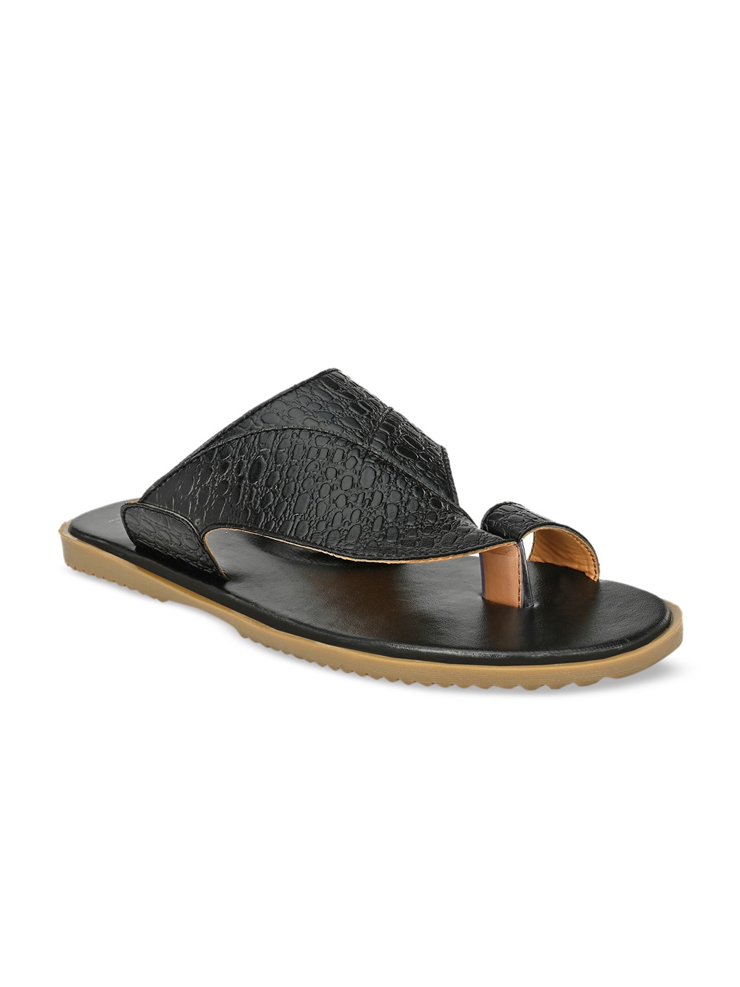 

Prolific Men Black Textured Comfort Sandals