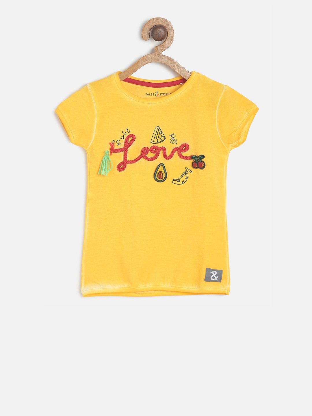 

TALES & STORIES Girls Yellow Printed Round Neck T-shirt