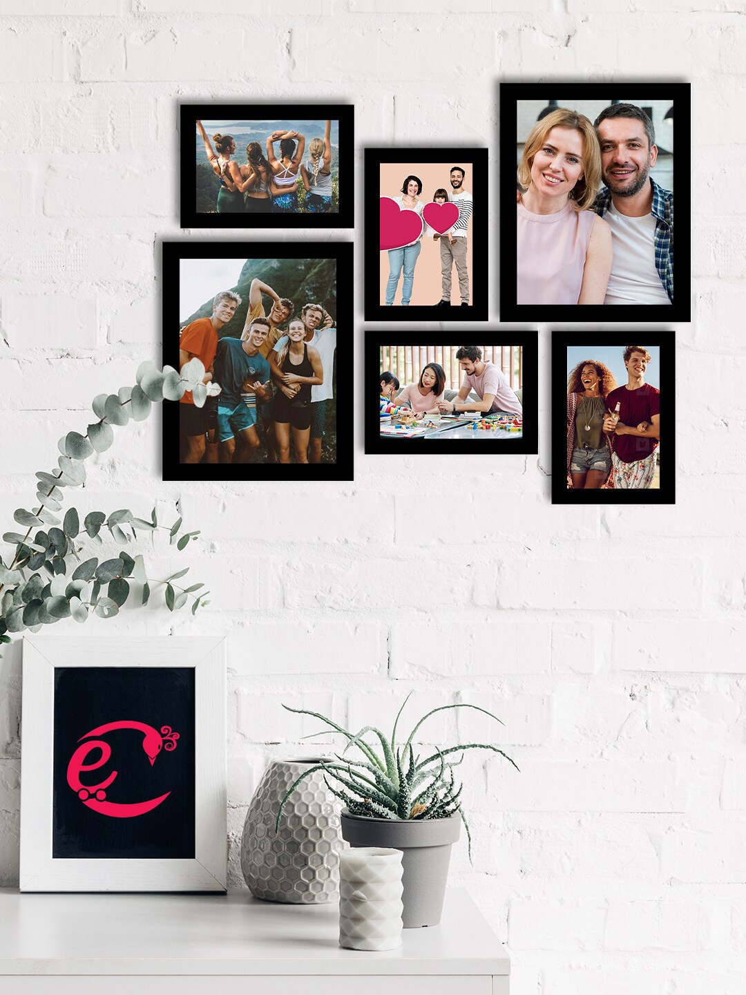 

eCraftIndia Set Of 6 Black Solid Memory Wall Collage Photo Frames