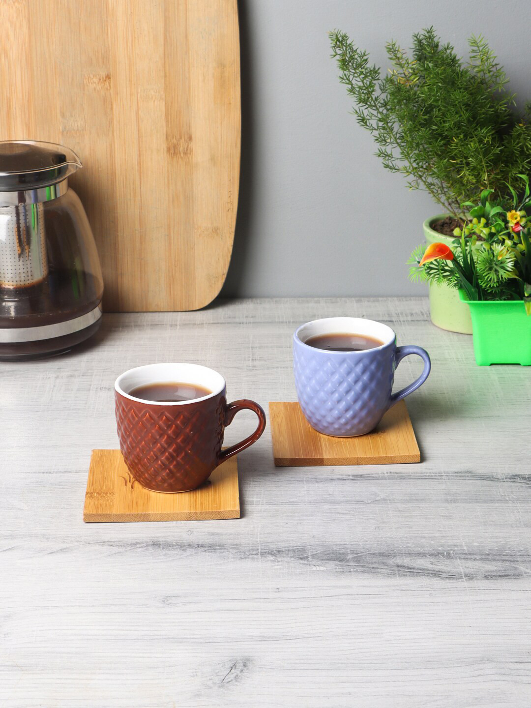 

CDI Textured 6-Pieces Ceramic Cups Set, Blue