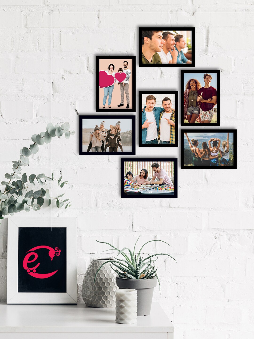 

eCraftIndia Set Of 7 Black Solid Memory Wall Collage Photo Frames