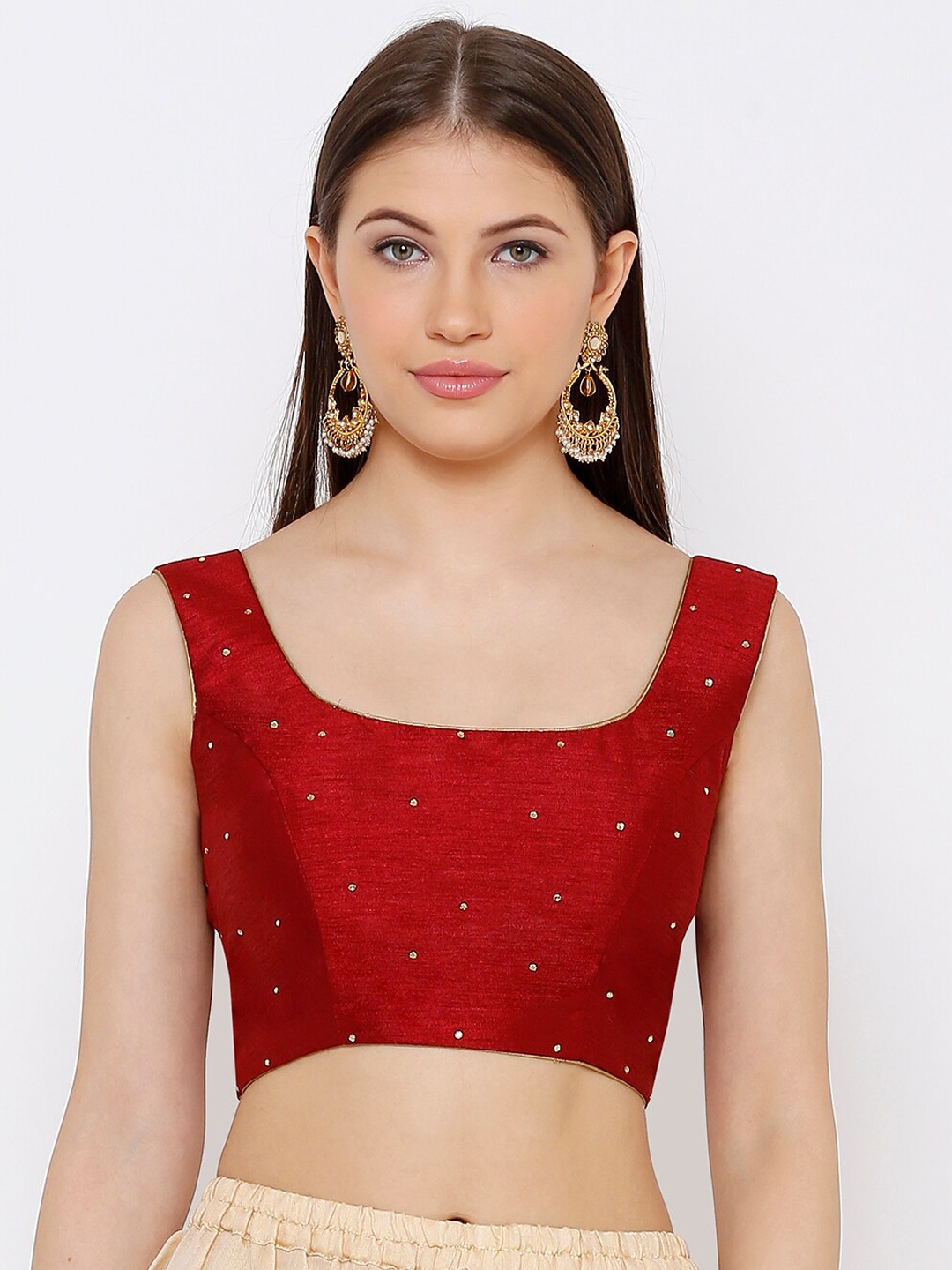 

SALWAR STUDIO Women Maroon & Gold-Toned Embellished Readymade Saree Blouse