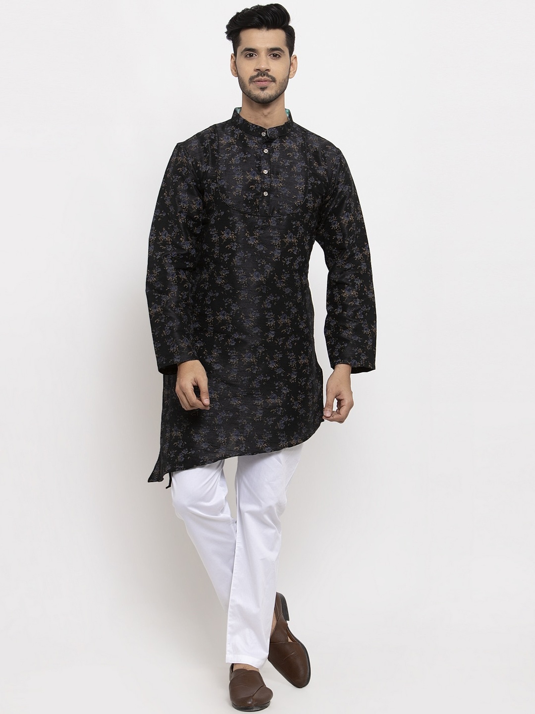 KLOTTHE Men Black & White Printed Kurta with Pyjamas