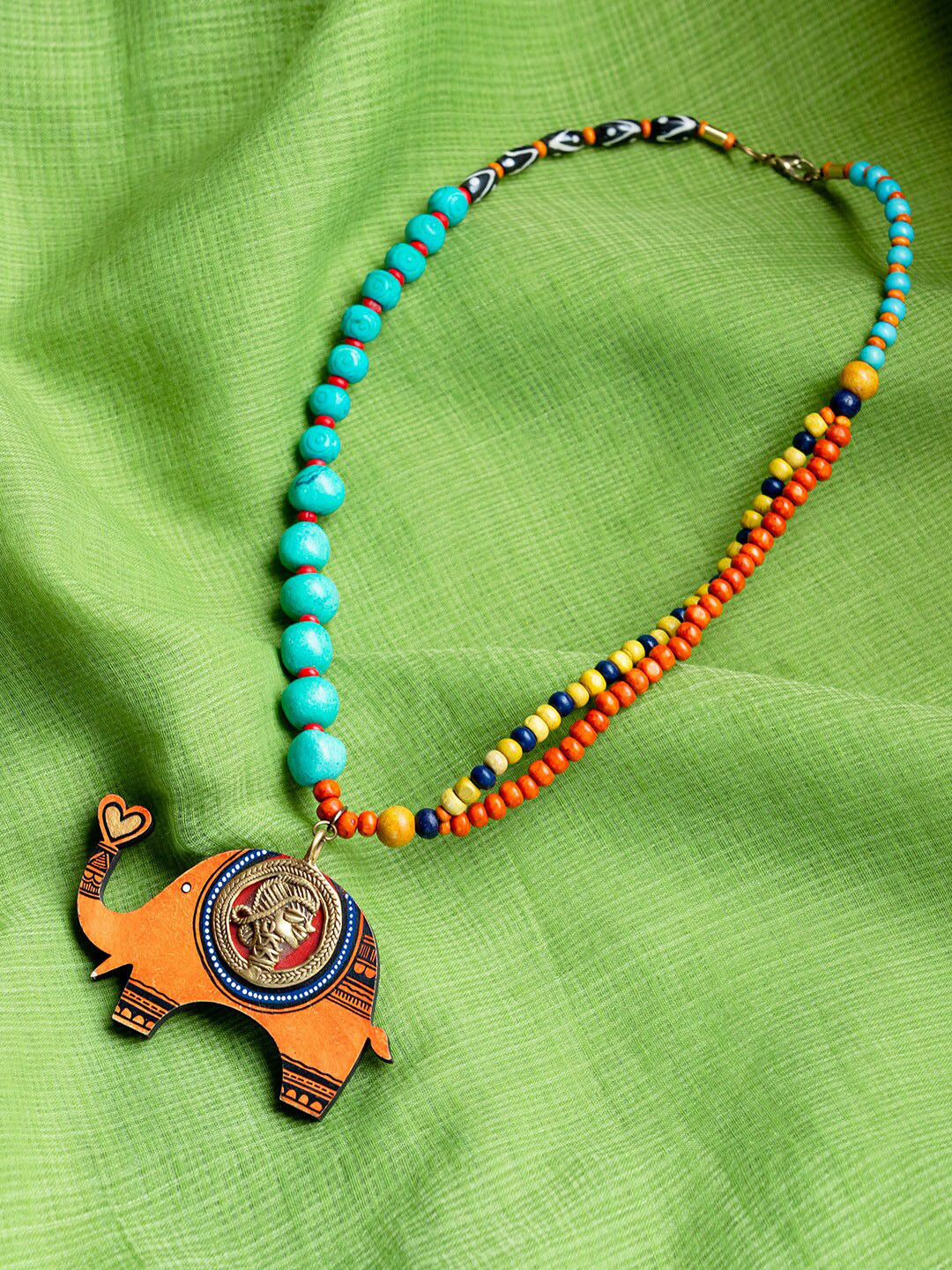 

ExclusiveLane Multicoloured Tribal Elephant Handmade Dhokra Art Bohemian Brass Necklace, Multi